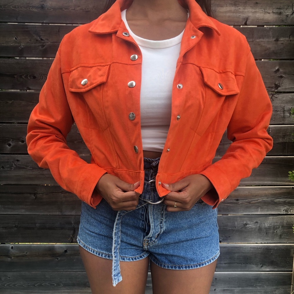 Missguided Petite Orange Suedette Trucker Jacket